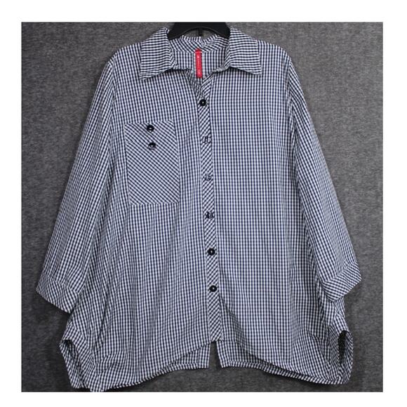 IC by Connie K Top Black White Gingham Print Size 1X Artsy Checkered - Picture 1 of 6